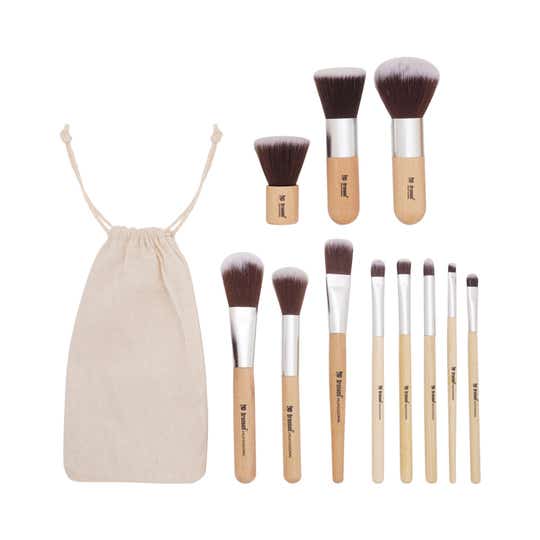 Bronson Professional Bamboo Makeup Brush Set with Storage Pouch (11Pcs)