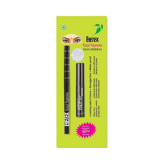 Eyetex Kajal Supreme Max Herbal and Dazller Mascara Combo - Black (4.45g)