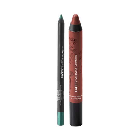 Faces Canada Matte Lip Crayon - Wrapped Up (2.8g) and Eye Pencil - Forest Green (1.2g) Combo