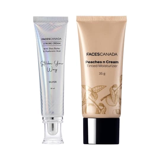 Faces Canada 2-Step Glow Getter Makeup Kit - Silver Strobe Cream(30 ml), Tinted Moisturizer (35 g)