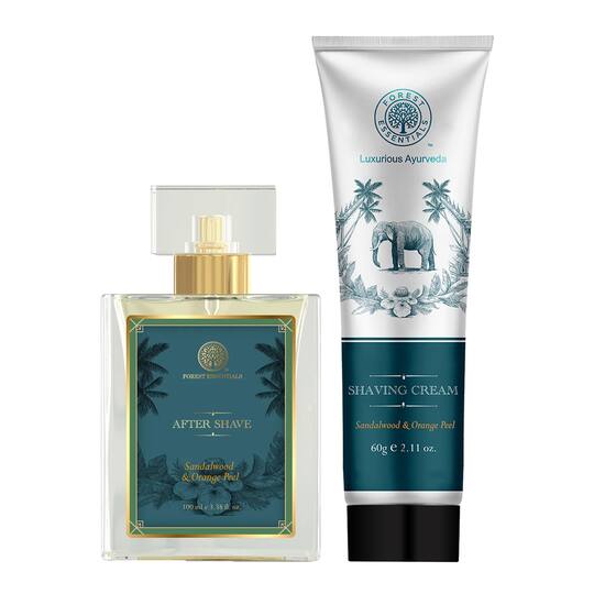 Forest Essentials Sandalwood & Orange Spray (100 ml) & Shaving Cream For Men (60 g) Combo