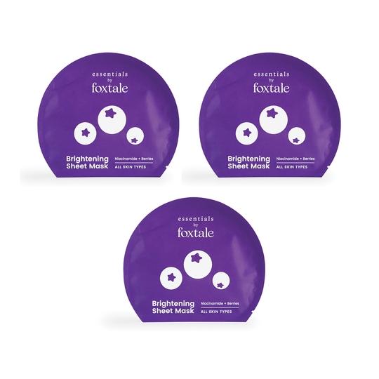 Foxtale Essentials Brightening Sheet Mask with Niacinamide, Berries Men & Women - Pack of 3 (26 g)