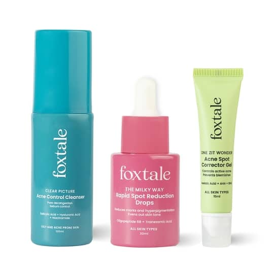 Foxtale Acne Clearing Anti-Acne Trio - Acne Control Cleanser, Corrector Gel & Spot Reduction Drops