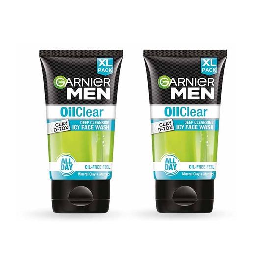 Garnier Men Oil Clear Face Wash, Clay D-Tox Deep Cleansing Icy Face Wash for Oily Skin (Pack of 2)