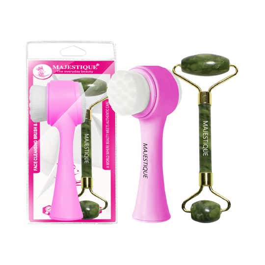 Majestique Face Cleansing Brush & Jade Roller Set (2 pcs)