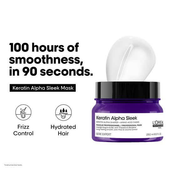 L'OREAL PROFESSIONNEL Keratin Alpha Sleek Mask for Frizz Free and Hydrated Hair (250 ml)