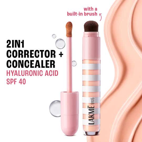 Lakme 9to5 Hya Beach Edit Color Correcting Concealer, SPF 40, Full Matte Coverage, Light 1, (6 ml)