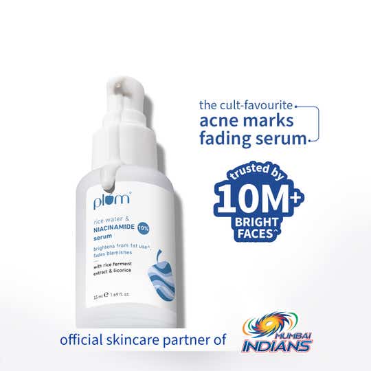 Plum 10% Niacinamide Brightening Face Serum, Rice Water & Ferment-Fades Blemishes & Acne Mark (15ml)