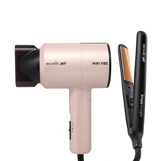 Ikonic Professional Simply Straight and Mini Vibe Black & Pearl Pink Hair Dryer Combo