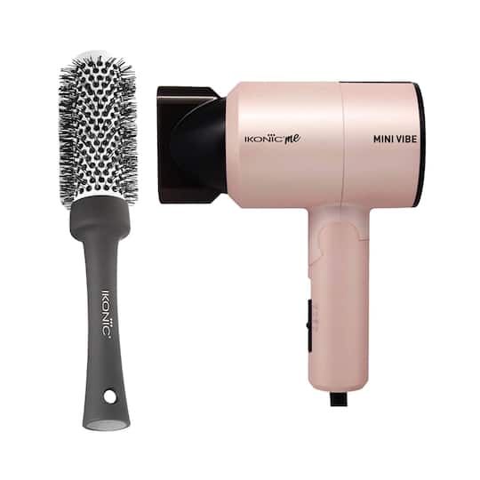 Ikonic Professional Mini Vibe Pearl Pink Hair Dryer and BDB 43 Blow Dry Brush Combo