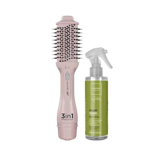 Ikonic 3 In 1 Express Styler Pink & Cadiveu-Vegan Repair Beach Waves Combo