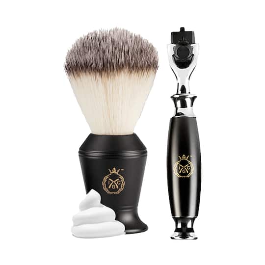 India Grooming Club Royale Matte Black Shaving Brush & Matte Black Shaving Razor Handle Combo