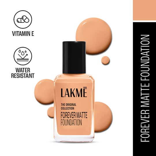 Lakme Forever Matte Foundation for Superior Coverage Vit E Lightweight Water-Resist - Shell (27 ml)