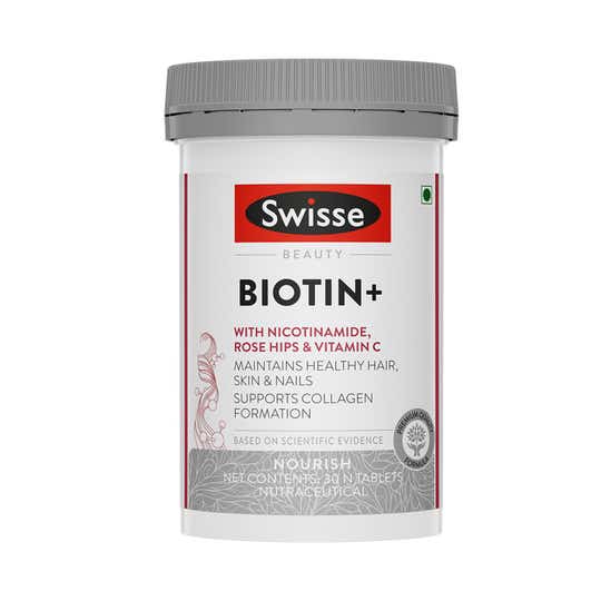 Swisse Biotin+  with Nicotinamide, Rose Hip & Vitamin C For Healthy Hair, Skin & Nails (30 Tablets)