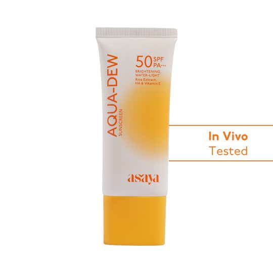 ASAYA Aqua Dew Sunscreen, In-VIVO Tested, SPF 50 PA+++ Rice Extract Zero White Cast (50 g)