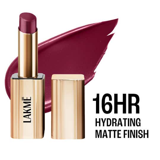 Lakme Bejewel 3D Matte Slim Bullet Lipstick with Vitamin E for Hydrated Lips -  Plum Spell (3.4 g)
