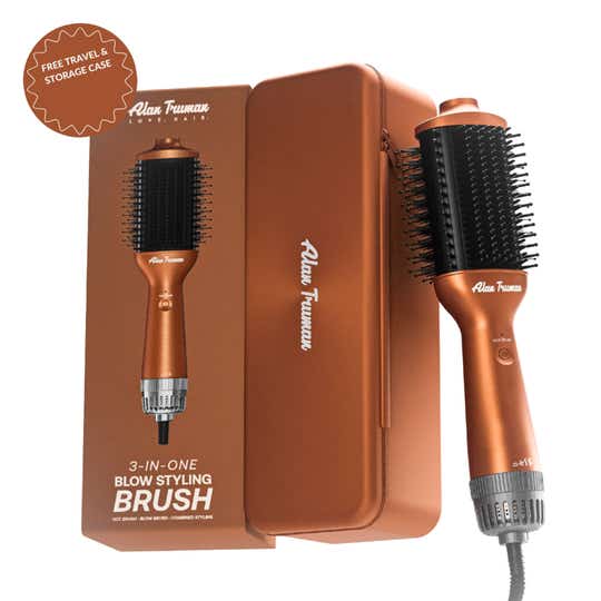 Alan Truman Blow Styling Brush-Blow Dryer Brush+Hair Straightener Hot Brush in One with Storage Case
