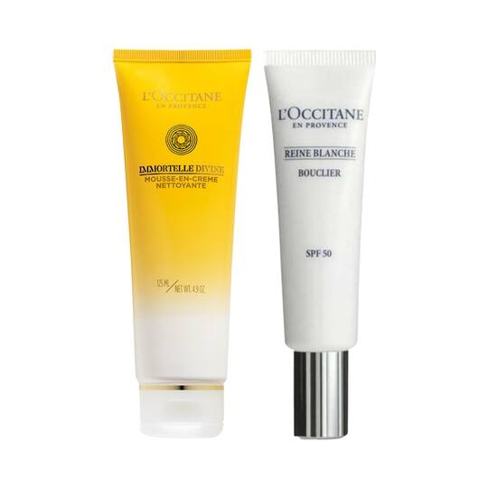 L'occitane Divine & Reine Blanche Brightening Protection Duo Cleansing Foam & SPF Combo