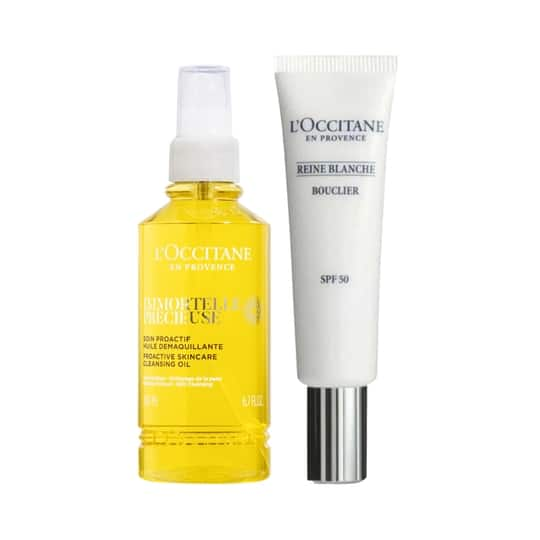 L'occitane Precious & Reine Blanche Brightening Protection Duo Cleansing Oil & SPF Combo