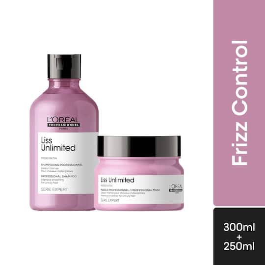 L'OREAL PROFESSIONNEL Liss Unlimited Shampoo (300 ml), Hair Mask (250 g) Combo For Frizzy Hair