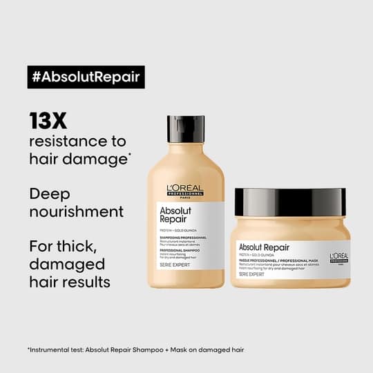 L'Oreal Professionnel Absolut Repair Shampoo (300ml), Hair Mask (250g) Combo For Damaged Hair