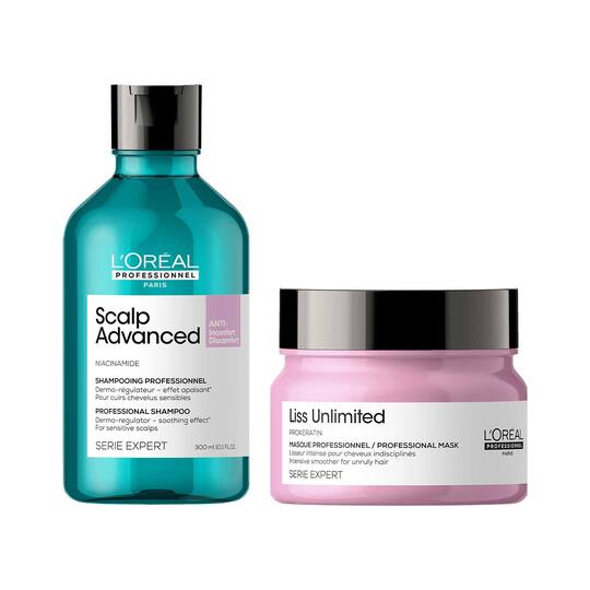 L'OREAL PROFESSIONNEL Advanced Anti-Discomfort Shampoo(300 ml) + Liss Unlimited Hair Mask(250 ml)