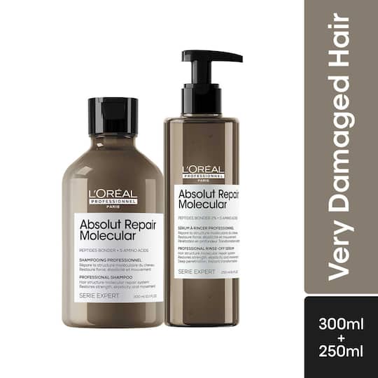 L'OREAL PROFESSIONNEL Absolut Repair Molecular Shampoo & Serum Combo For Damaged Hair(300 ml+250 ml)