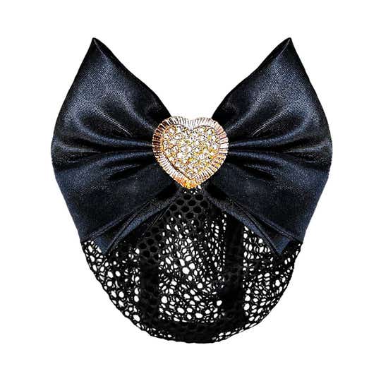Majestique Satin Bow Hair Clip with Floral Net Bun Cover - Black