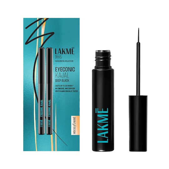Lakme Eye Liner Essentials Bundle - 9 to 5 Eyeconic Liquid Eyeliner + Kajal Twin Pack (2 Pcs)
