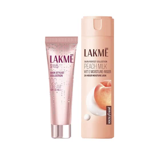 Lakme Complete Face Kit - Non-Sticky Peach Milk Moisturizer + 9 to 5 Bronze Complexion Care