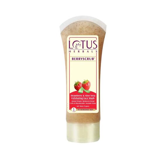 Lotus Herbals Berryscrub Strawberry & Aloe Vera Exfoliating Face Wash - (80g)