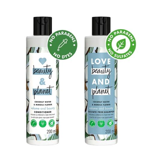 Love Beauty & Planet Coconut Water And Mimosa Flower Volume And Bounty Shampoo & Conditioner Combo