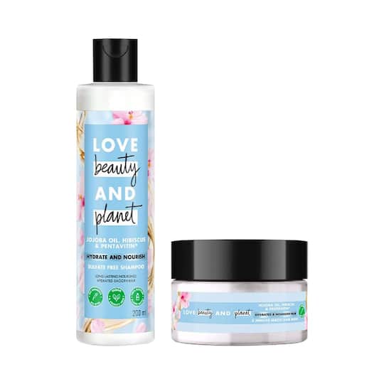 LOVE beauty AND planet Jojoba Oil, Hibiscus Hydrate Shampoo (200 ml) and Hair Mask (200 ml) Combo