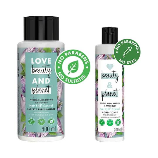 LOVE beauty AND planet Onion, Blackseed & Patchouli Shampoo (400 ml) and Conditioner (200 ml) Combo