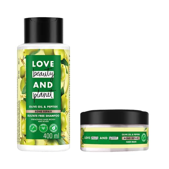 LOVE beauty AND planet Olive Oil & Peptide Shampoo (400 ml) and Hair Mask (200 ml) Combo