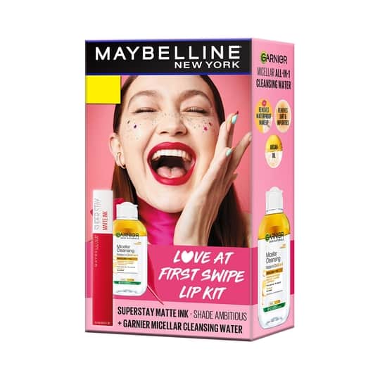 Maybelline Love at First Swipe Lip Kit - Superstay Matte Ink Ambitious + Garnier Biphase Micellar