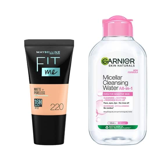 Maybelline New York Fit Me Foundation Tube, 220 with Garnier Micellar Cleansing Water Combo