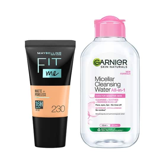 Maybelline New York Fit Me Foundation Tube, 230 with Garnier Micellar Cleansing Water Combo