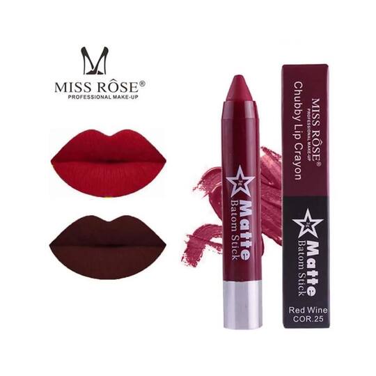 Miss Rose Matte Batom Stick Chubby Lip Crayon - 25 Red Wine (3g)