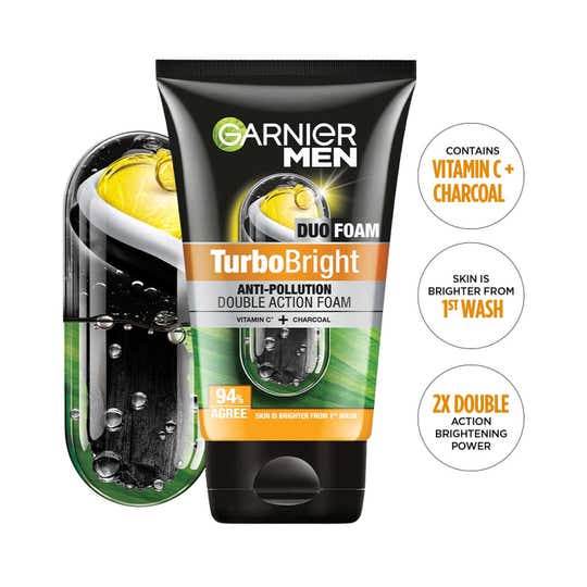 Garnier Men Turbo Bright Anti-Pollution Double Action Face Wash (100g)