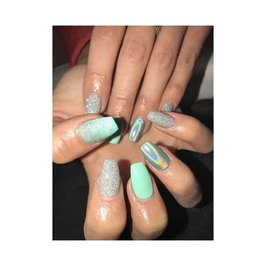 Nails On Board Handmade Press On Gel Nails - Holographic Sea Green (50 g)