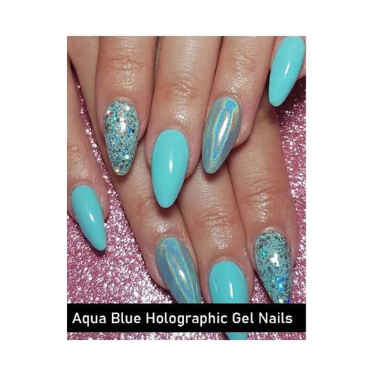 Nails On Board Handmade Press On Gel Nails - Holographic Aqua Blue Small (50 g)