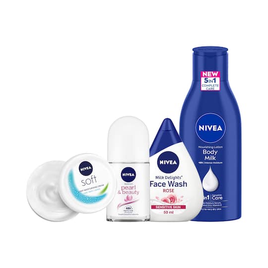 Nivea Small Pack Combo - Body Lotion, Deodorant Roll On, Rose Water & Moisturiser