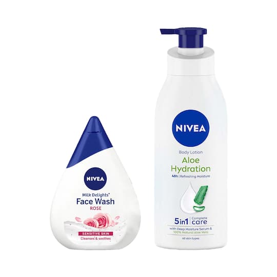 Nivea Milk Delight Facewash (100 ml) & Aloe Hydration Body Lotion (400 ml) Combo