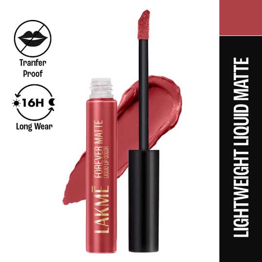 Lakme Forever Matte Liquid Lip 16hr Lipstick Lightweight & Transferproof - Pink Peach (5.6 ml)