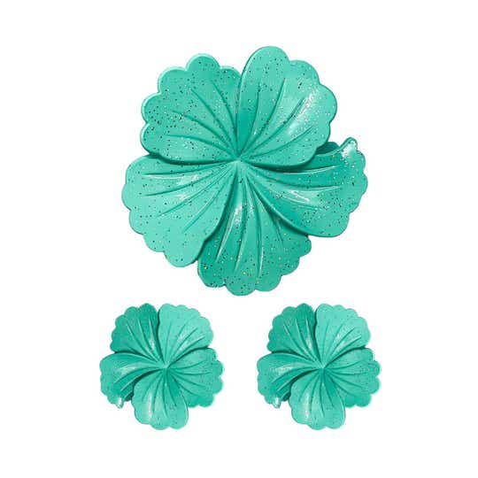 Majestique Flower Hair Clutcher Clips with Glitter Detailing - Turquoise (3 pcs)