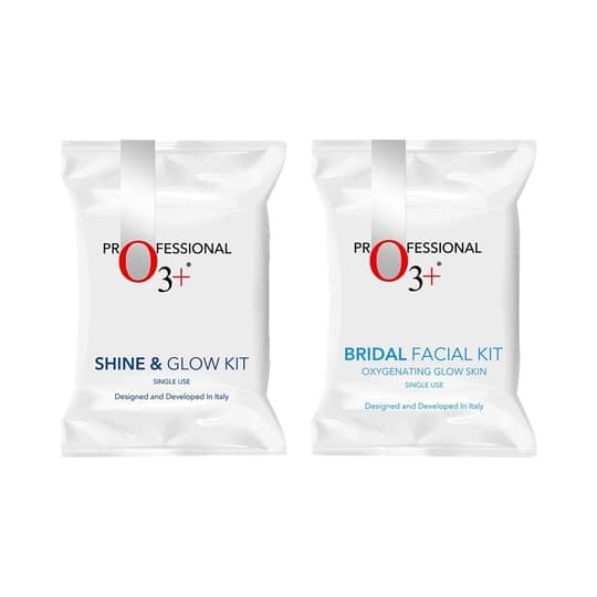 O3+ Bridal Oxygenating Glow Skin Facial Kit - (81g) & Single Use Shine & Glow Kit - (38g) Combo