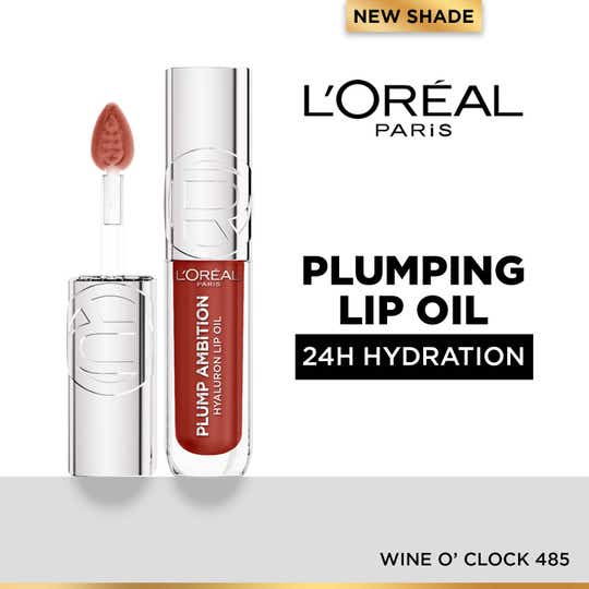 L'Oreal Paris Plump Ambition Hyaluron Lip Oil For Fuller, Bouncier Lips - 485 Wine O'Clock (5 ml)