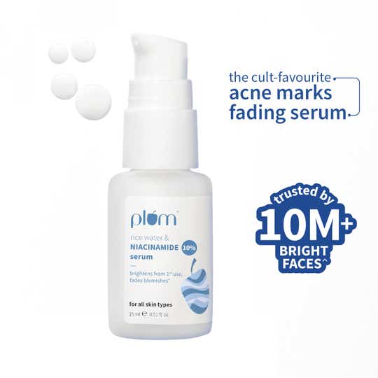 Plum 10% Niacinamide Brightening Face Serum, Rice Water & Ferment-Fades Blemishes & Acne Mark (15ml)