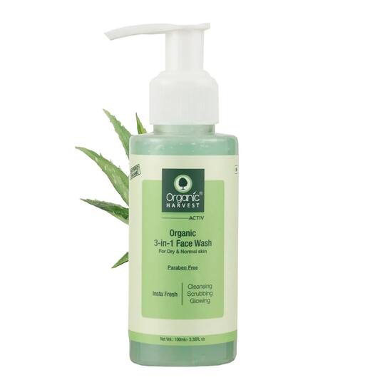 Organic Harvest 3-In-1 Face Wash for Dry and Normal Skin (100g)